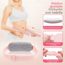 FlowBand Zen colocado sobre el vientre, brindando calor terapéutico y vibración suave para aliviar tensión menstrual sin medicamentos.