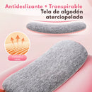 Detalle del panel digital del masajeador FlowBand Zen con control de temperatura y modos de vibración silenciosa.