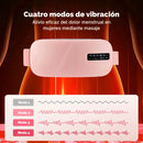 FlowBand Zen con pantalla digital mostrando los cuatro modos de vibración para aliviar el dolor menstrual. Dispositivo de masaje térmico inteligente con calor ajustable y diseño ergonómico rosa.