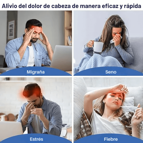 Gorra terapéutica colocada sobre la cabeza para aliviar dolor de cabeza y migraña