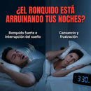 Infografía que muestra a un hombre roncando y a su pareja molesta. Texto: "¿El ronquido está arruinando tus noches?