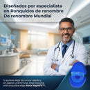 Un médico con bata blanca en un consultorio moderno. Texto: "Diseñados por especialistas en ronquidos"